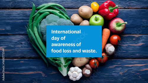 Vector Illustration of Food Waste Awareness with Rotting Vegetables, Trash Can, and Stop Food Waste Message