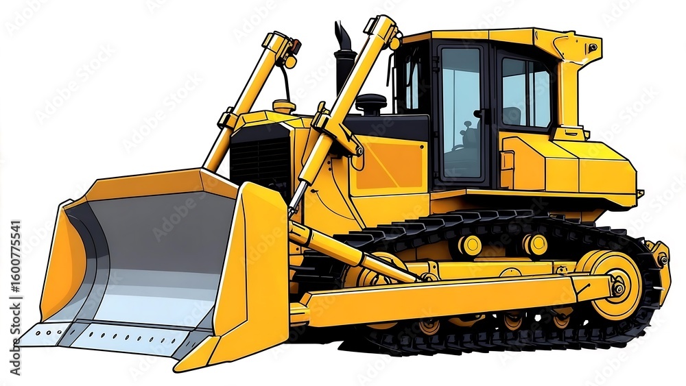 Obraz premium Yellow bulldozer with large blade and tracks on white background