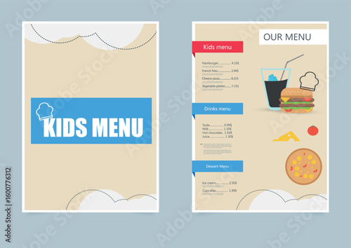 Colorful Kids Menu Template with Cartoon Food Icons