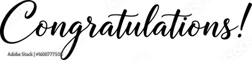 Vector art of the word congratulations is written in a stylish black script font