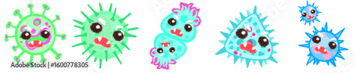 Cute Angry Virus Bacteria Clipart Set – Pink Science Microorganism Cartoon Illustration for Kids and Educational Design