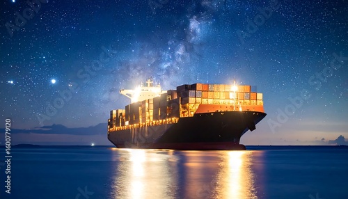 Cargo ship at night under starry sky (2)