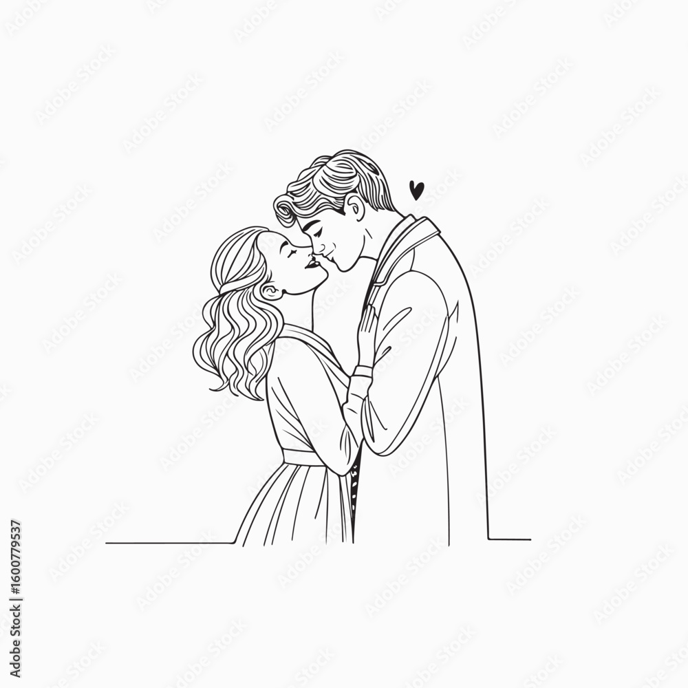 Romantic Couple Kissing – One Line Art Drawing Vector Illustration Romantic Couple Kissing – One Line Art Drawing Vector Illustration