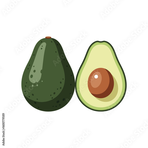 Illustration of Fresh Avocados Whole and Halved, Representing Healthy Eating 