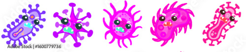Cute Angry Virus Bacteria Clipart Set – Pink Science Microorganism Cartoon Illustration for Kids and Educational Design