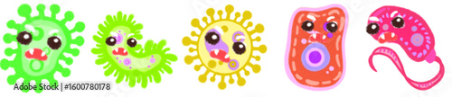 Cute Angry Virus Bacteria Clipart Set – Pink Science Microorganism Cartoon Illustration for Kids and Educational Design