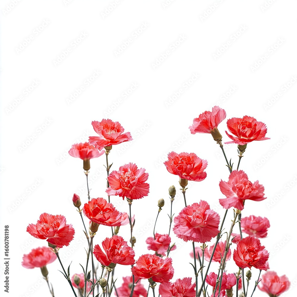 Fototapeta premium Pink carnations in a cluster against white