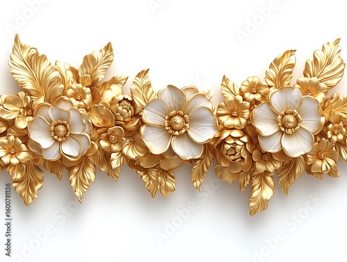Ornate Gold Flowers on White Background