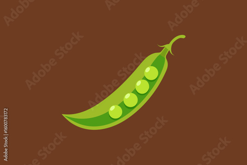 Fresh and organic green pea pod with peas on a brown natural background