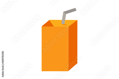 Orange juice box with straw illustration isolated on a white background.