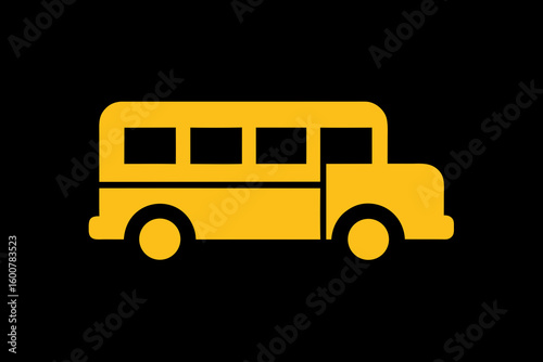 Simple yellow school bus icon on a black background for educational projects