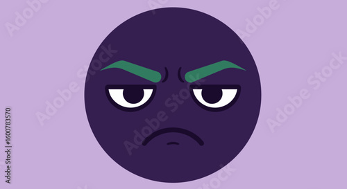 Cartoonish Angry Face with Green Eyebrows and Expression.