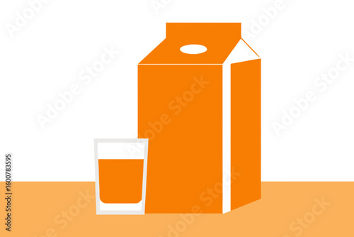 Fresh orange juice illustration with a carton and a glass on a light background