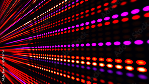 Digital flow. Light dynamics and pixel energy. The illustration shows a bright LED panel where bright multi-colored stripes create the effect of movement and energy. Vector illustration.