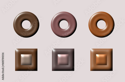 3D Glossy Donut and Square Buttons Set. 
