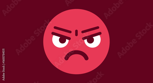 Red Angry Emoji with Frowning Expression.