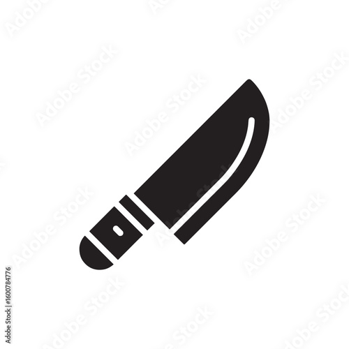 A simple black silhouette of a curved blade kitchen knife on a white background