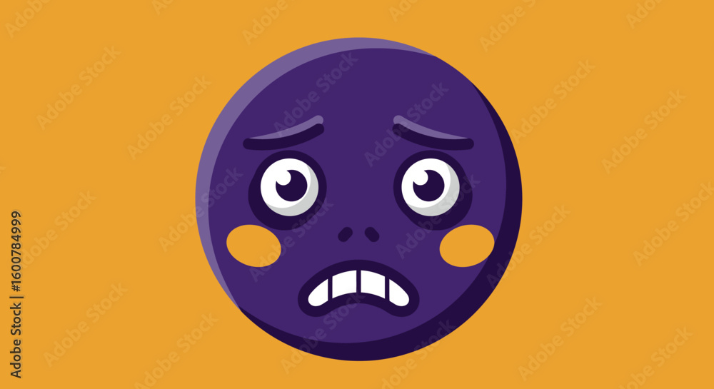 Fototapeta premium Cartoon Purple Face Expressing Sadness and Worry.