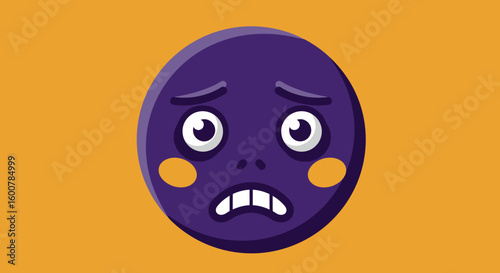 Cartoon Purple Face Expressing Sadness and Worry.