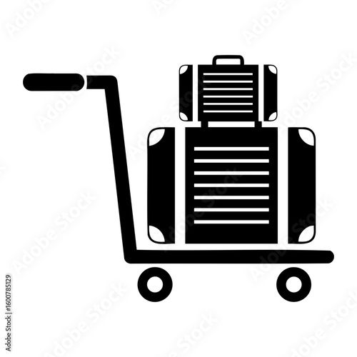 Silhouette Vector Illustration of a luggage cart with two suitcases stacked on top of each other in black color