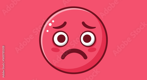 Cartoon Sad Face Emoji with Red Color.