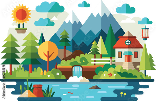 Flat Forest and Park Scene Design Elements