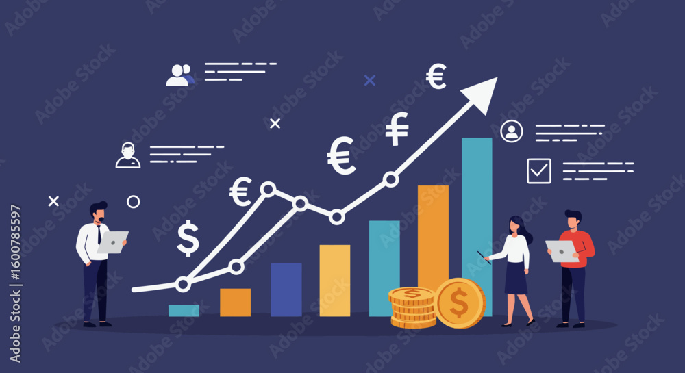 Financial Growth Chart with Business Team and Coins. Financial Growth Chart with Business Team and Coins.
