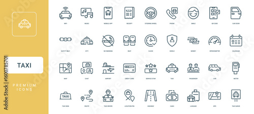 taxi driver collection taxi-themed line icons, Passenger Route Transport Travel