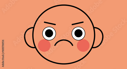 Cartoon Angry Face with Red Cheeks and Ears.