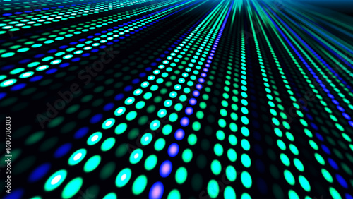 Digital flow. Light dynamics and pixel energy. The illustration shows a bright LED panel where bright multi-colored stripes create the effect of movement and energy. Vector illustration.