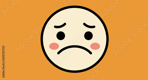 Sad Cartoon Face with Blush and Black Outline.