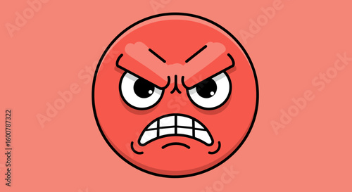 Cartoon Angry Face with Red Color and Expression.