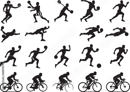 Wallpaper Mural Silhouette collection of people on bicycles and playing various sports activities Torontodigital.ca