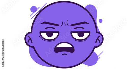 Cartoon Purple Face Expressing Anger and Frustration.