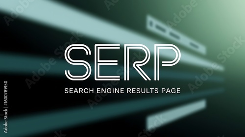 Serp search engine results page text on a blurred background with light and abstract shapes visible