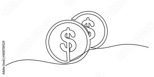 one line art concept of stack of dollar coins. symbol of business and wealth. Hand drawn Editable stroke vector illustration.