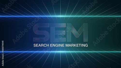 Sem search engine marketing with line art and a blue and green gradient abstract background design effect