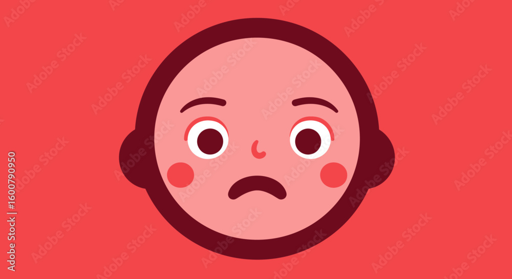 Fototapeta premium Cartoon Face with Sad Expression and Blush.