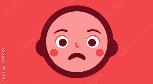 Cartoon Face with Sad Expression and Blush.
