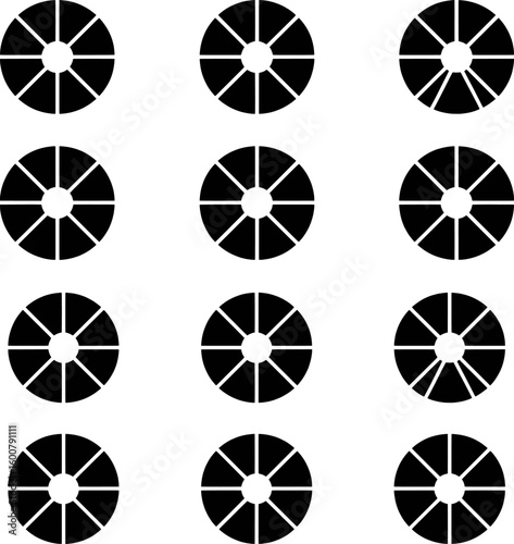 Black segmented circles on white background segments graphic