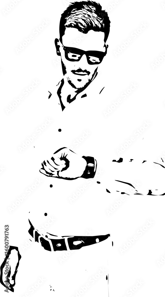 Obraz premium Man with sunglasses checking time