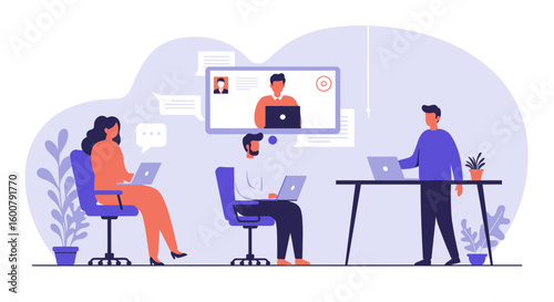 People Working Remotely During Video Conference Call.