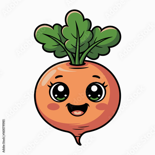 Cute kawaii carrot character with big eyes isolated on white background