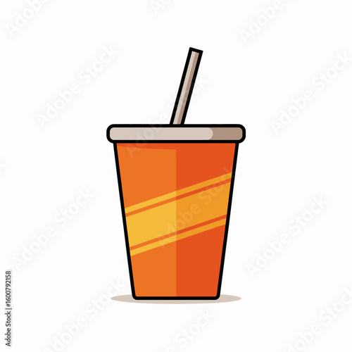 Orange soda cup with straw isolated on white background