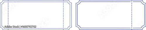 Blue outlined ticket shapes with dashed perforation lines vector
