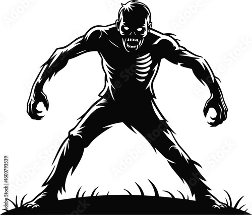 Terrifying Monster Silhouette Art, Dark Graphic Design, Spooky Atmosphere, Horror Theme, Black and White Style