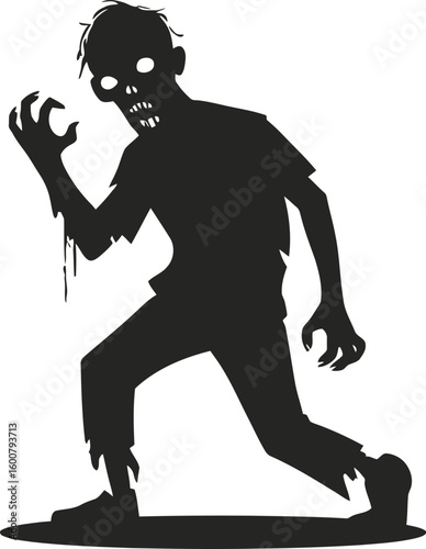 Zombie Silhouette, Horror Theme, Halloween Decor, Black and White, Graphic Design, Spooky Atmosphere
