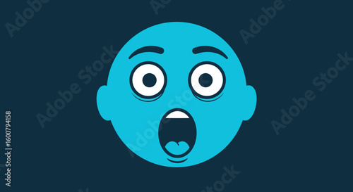 Surprised Blue Cartoon Face with Open Mouth.