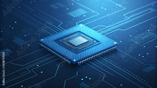 Futuristic blue microchip close-up Background - High Resolution Technology Abstract