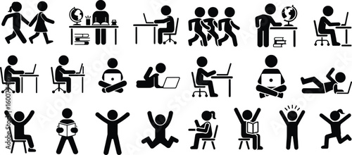 Diverse figures engaged in various activities like learning working and celebrating vector